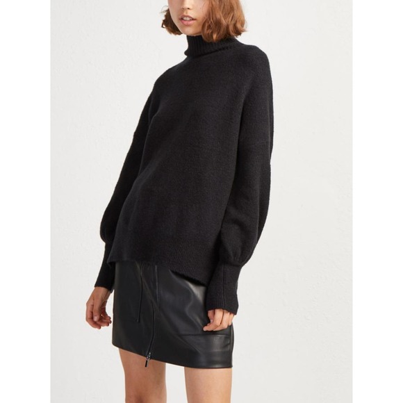 French Connection Sweaters - French Connection Orla Balloon Sleeve Turtleneck Wool Sweater - Black SZ L
